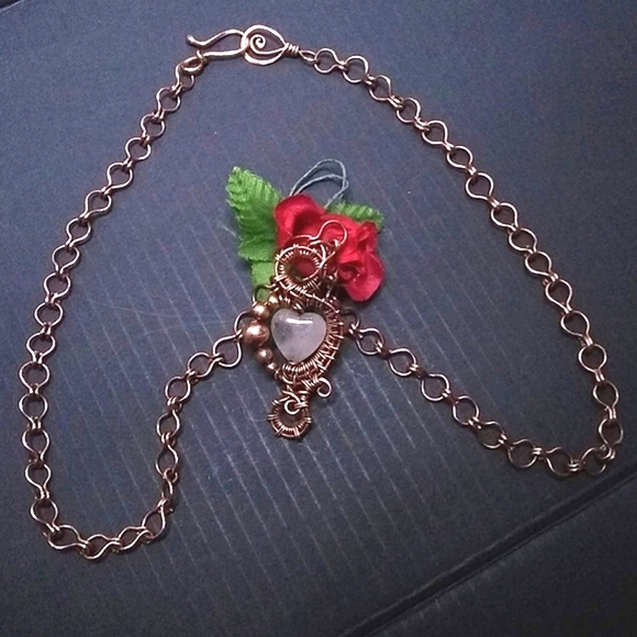 Handcrafted Rose Quartz Heart Necklace OOAK - Picture 4 of 9